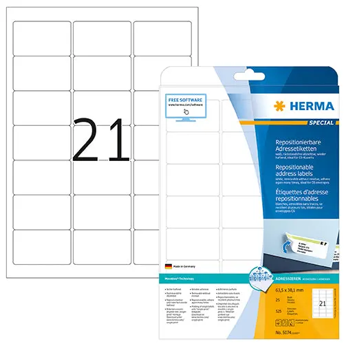 White Removable A4 Address Labels – 63.5 × 38.1 Mm (Code 5074) 1