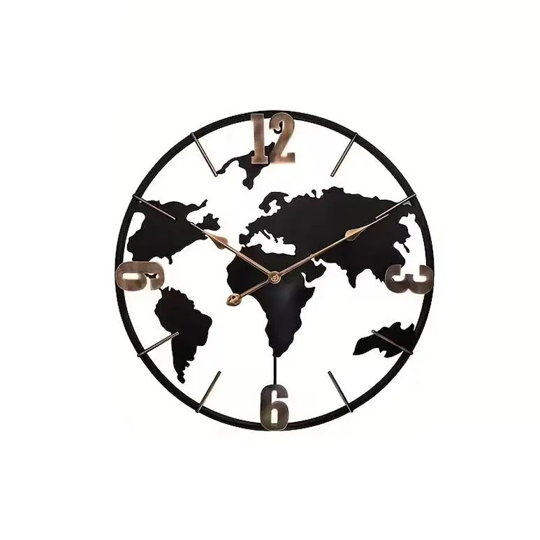 World Map-Themed Wall Clock In Black And Gold Finish 1